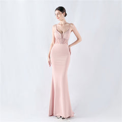 Rhinestone Boned Fishtail Maxi Dress