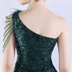 Beaded Sequined Ostrich Feather Maxi Dress