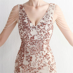 Sequined Beaded Fishtail Maxi Dress