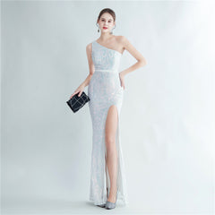 One-Shoulder Sequin Maxi Dress