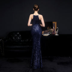 Sequined Halter Fishtail Maxi Dress