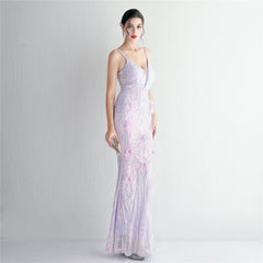 Elegant Sequin Beaded Fishtail Maxi Dress