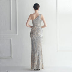 One-Shoulder Sequin Maxi Dress