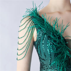 Ostrich Feather Beaded Maxi Dress