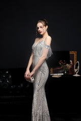 Sequined V-Neck Fishtail Dress