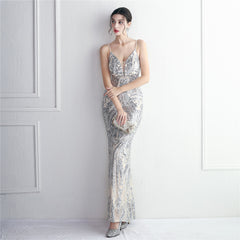 Sequined V-Neck Maxi Dress