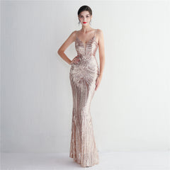 V-Neck Sequin Lace Maxi Dress