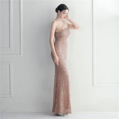 Ostrich Feather One-Shoulder Sequined Maxi Dress