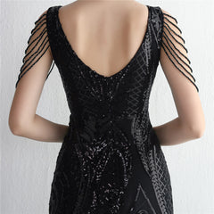 Sequined Beaded Fishtail Maxi Dress