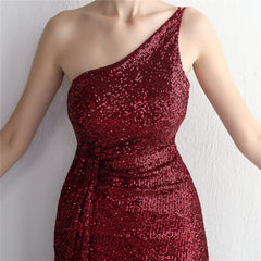 Sequin One-Shoulder Fishtail Maxi Dress