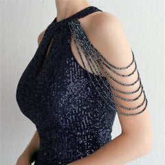 Sequined Halter Fishtail Maxi Dress