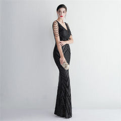 Sequined V-Neck Slim Maxi Dress