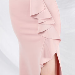 Ruffled V-Neck Butterfly Split Maxi Dress