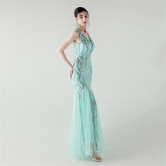 Backless Sequined Fishtail Maxi Dress