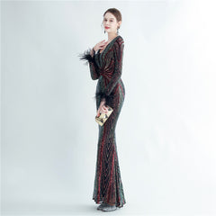 Sequin Feather Maxi Dress