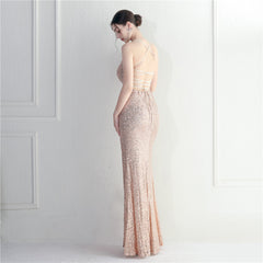 Crisscross Backless Sequined Maxi Dress