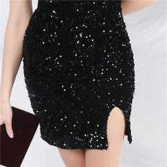 Sequined Beaded Ruched Bodycon Dress