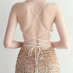 Lace-Up Sequin Split Maxi Dress