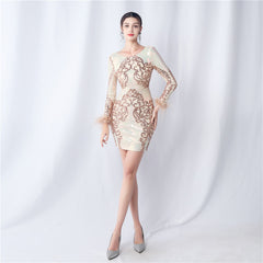 Sequin Long-Sleeve Bodycon Dress