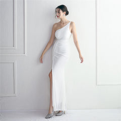 Sequin One-Shoulder Fishtail Maxi Dress