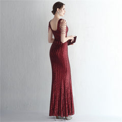 Sequined V-Neck Fishtail Maxi Dress