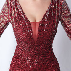 Ostrich Feather Gradient Sequin Maxi Dress