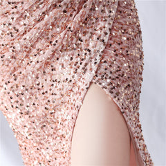 One-Shoulder Beaded Sequin Split Maxi Dress