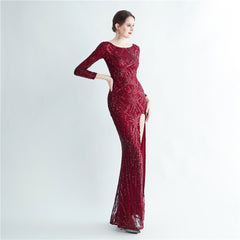 Sequined Split Long-Sleeve Maxi Dress