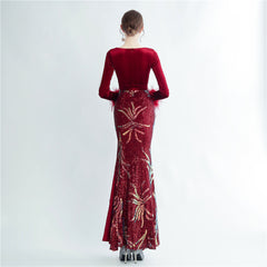 Ostrich Feather Sequined Maxi Dress