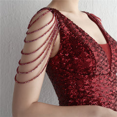 Sequined V-Neck Fishtail Maxi Dress