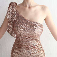 Sequined One-Shoulder Fishtail Maxi Dress