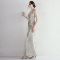 Sequin One-Shoulder Fishtail Maxi Dress