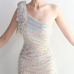Sequined One-Shoulder Fishtail Maxi Dress