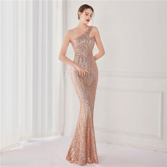 Asymmetric Sequin Maxi Dress