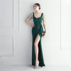 Beaded Fringe Split Maxi Dress