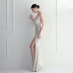 Crisscross Backless Sequined Maxi Dress