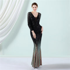 Sequined Gradient Fishtail Maxi Dress