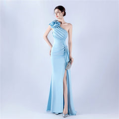 One-Shoulder Beaded Rhinestone Maxi Dress