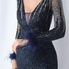 Ostrich Feather Gradient Sequin Maxi Dress