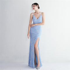 Sequined V-Neck Maxi Dress