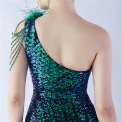 One-Shoulder Sequin Maxi Dress