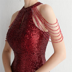 Sequined Halter Fishtail Maxi Dress