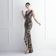 Sequined Beaded Fishtail Maxi Dress