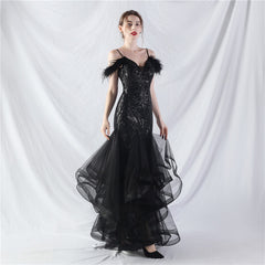 Feathered Sequin Maxi Dress