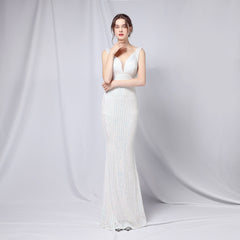 V-Neck Fishtail Maxi Dress