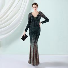 Sequined Gradient Fishtail Maxi Dress
