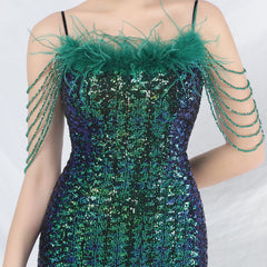 Feathered Sequin Maxi Dress