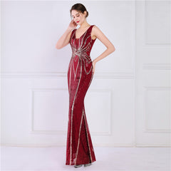 Sequined V-Neck Fishtail Maxi Dress