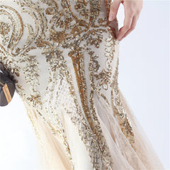 Ostrich Feather Sequined One-Shoulder Maxi Dress