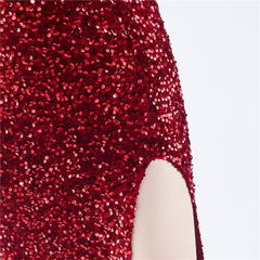 Off-Shoulder Sequin Split Maxi Dress